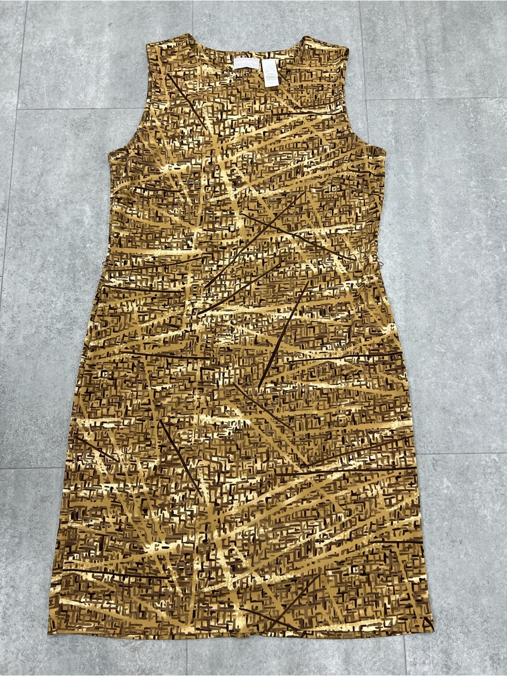 Liz Claiborne Collection Sleeveless Midi Dress Women’s Large Abstract Brown Tan